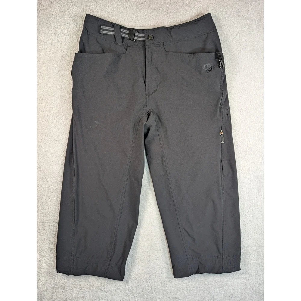 Mountain Hardwear Mens Black Hiking Pants 3/4Size M Belted Outdoor Cropped 33x22